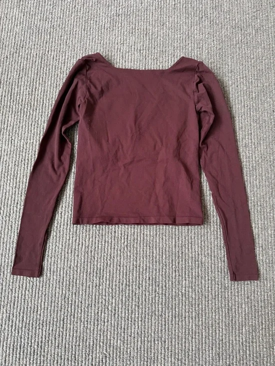 Free People, Intimately FP, long sleeve cropped stretch top, Maroon, Size M/L - Picture 3 of 5